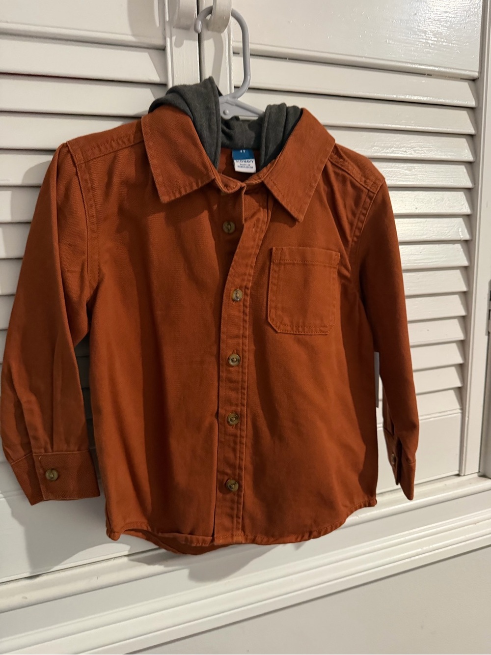 Old Navy Orange Button-Down Shirt with Gray Hood
